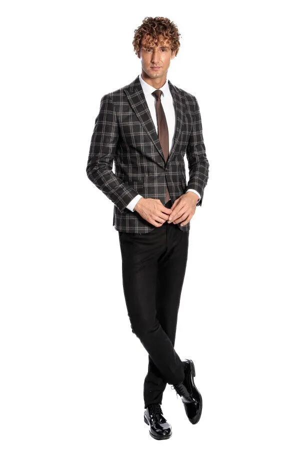 Slim Fit Peak Lapel Black Men Blazer - Wessi sold by Wessi product image thumbnail 3
