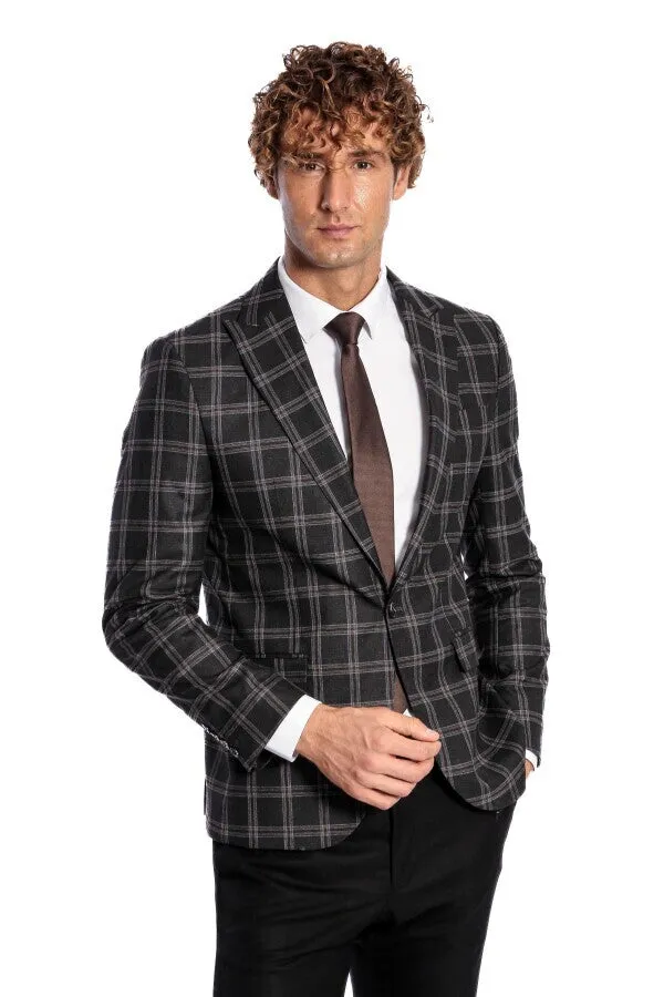Slim Fit Peak Lapel Black Men Blazer - Wessi sold by Wessi