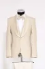 Brocade Double-Breasted Satin Lapel Ivory Men's Tuxedo with Bow Tie - Wessi sold by Wessi