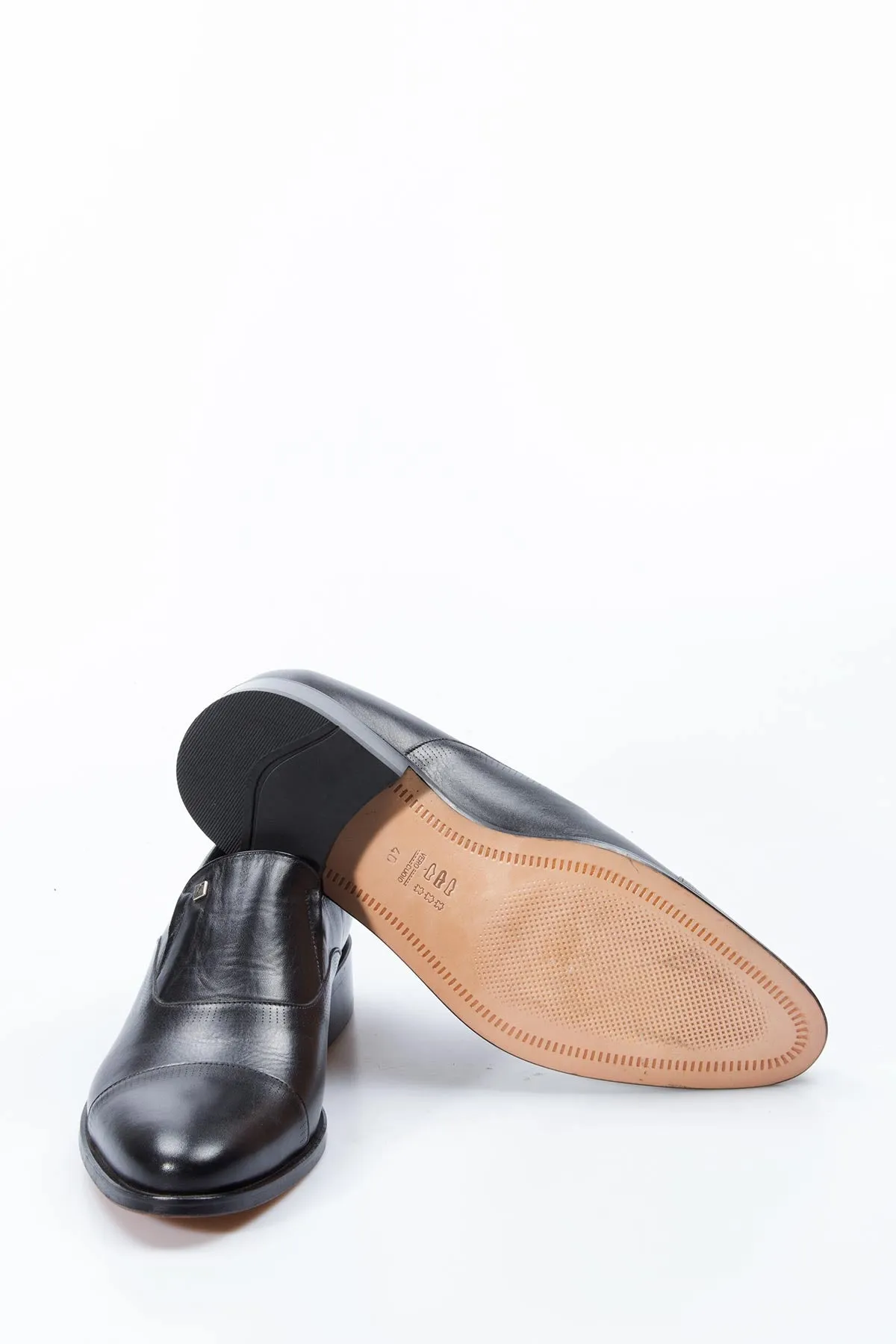 Men's Black Leather Slip-On Shoes with Cap Toe - Wessi sold by Wessi product image thumbnail 4