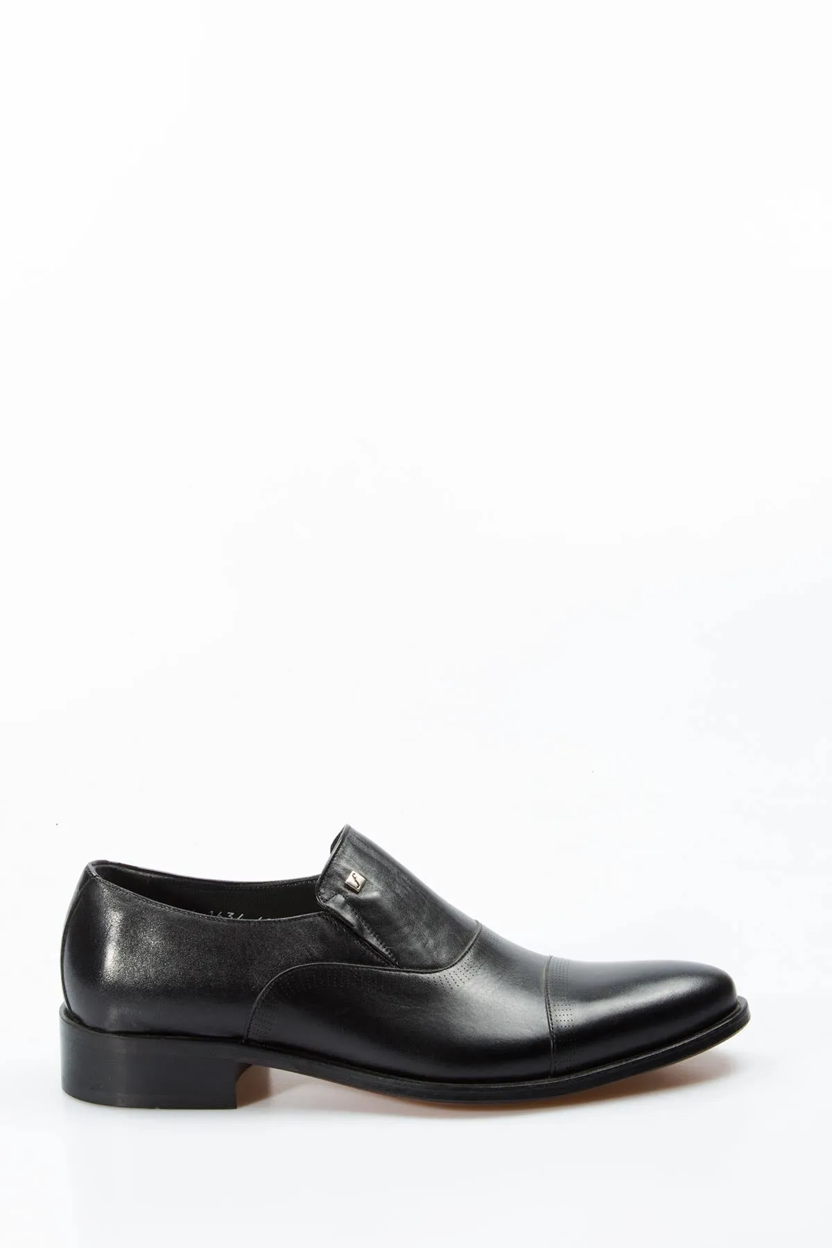 Men's Black Leather Slip-On Shoes with Cap Toe - Wessi sold by Wessi