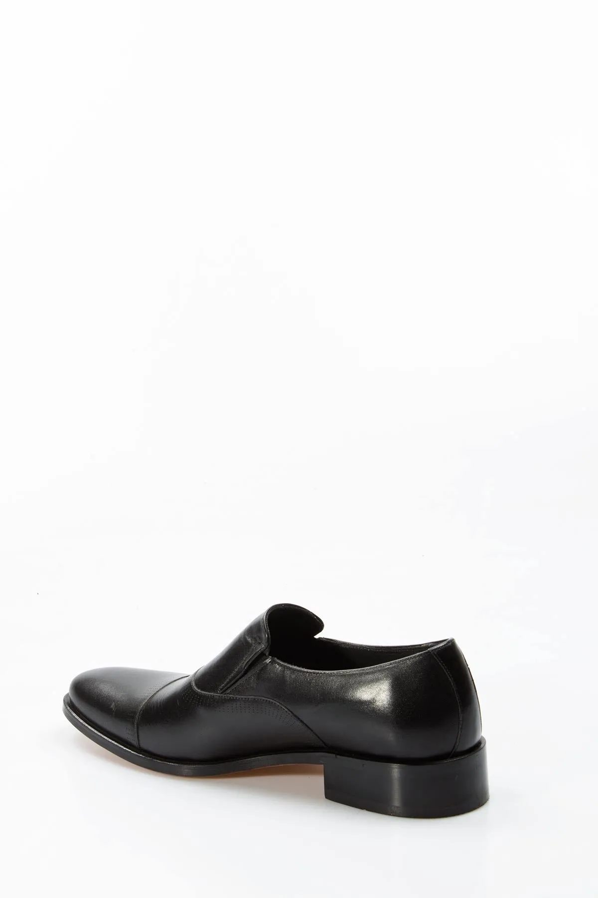 Men's Black Leather Slip-On Shoes with Cap Toe - Wessi sold by Wessi product image thumbnail 2