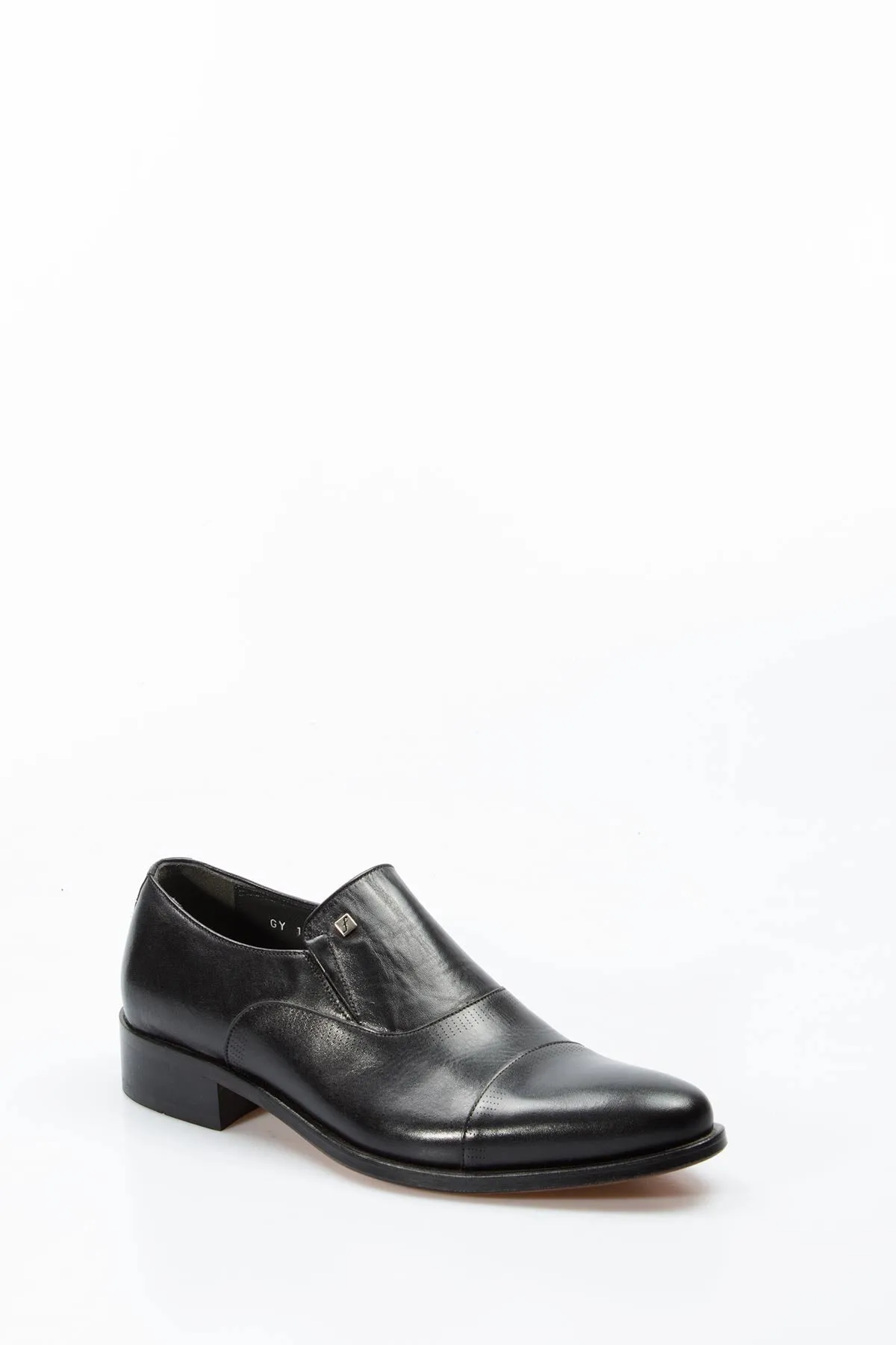 Men's Black Leather Slip-On Shoes with Cap Toe - Wessi sold by Wessi product image thumbnail 3