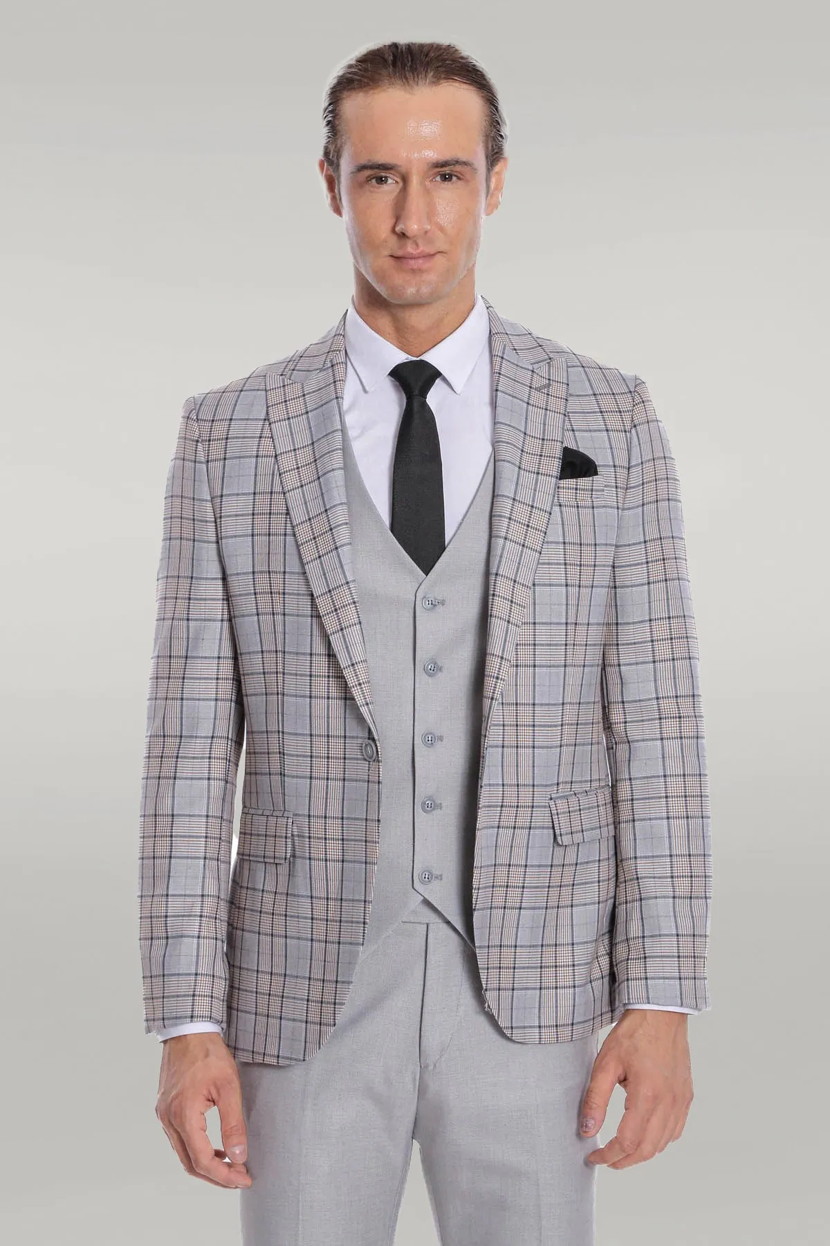 Checked Slim Fit Light Grey Men Suit - Wessi sold by Wessi