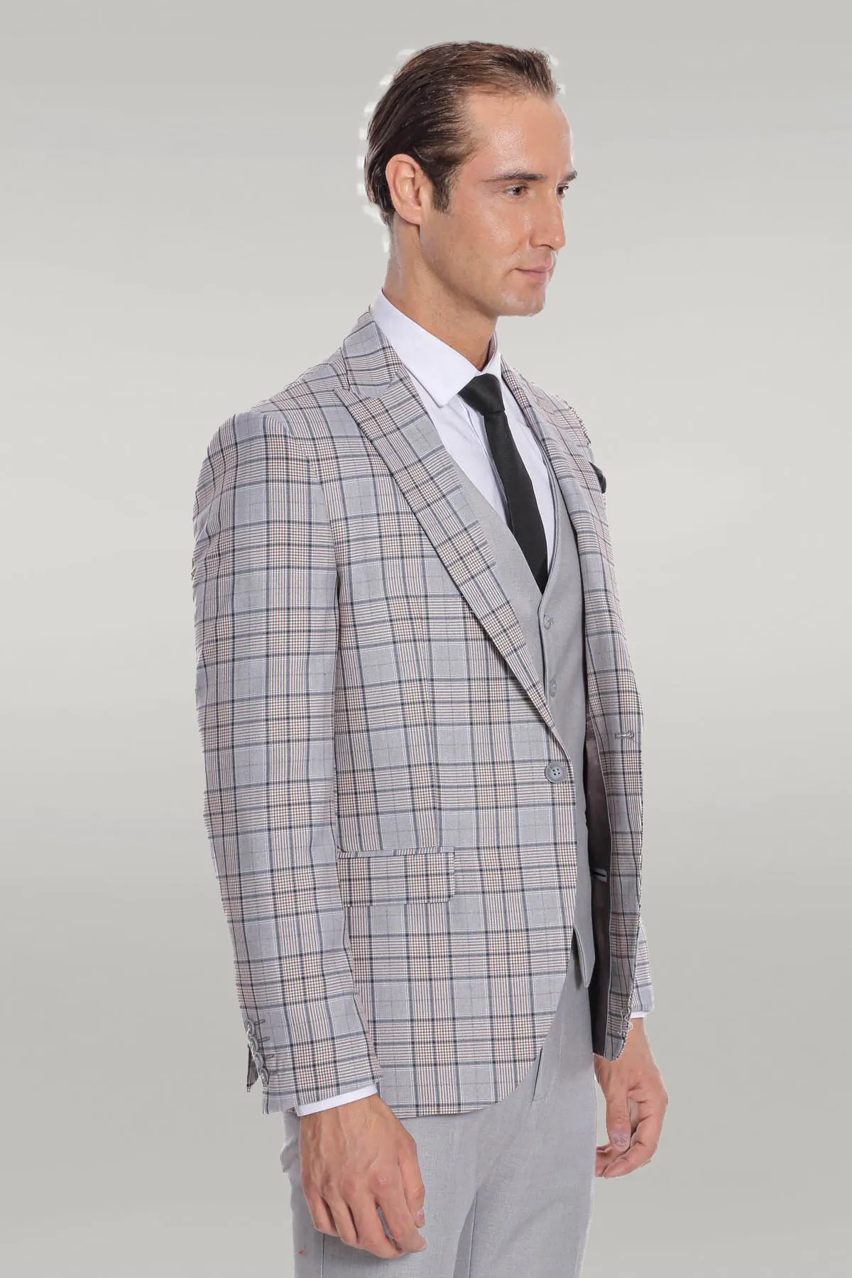 Checked Slim Fit Light Grey Men Suit - Wessi sold by Wessi product image thumbnail 4