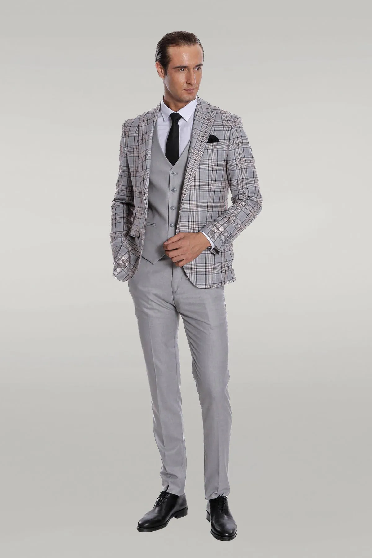 Checked Slim Fit Light Grey Men Suit - Wessi sold by Wessi product image thumbnail 2