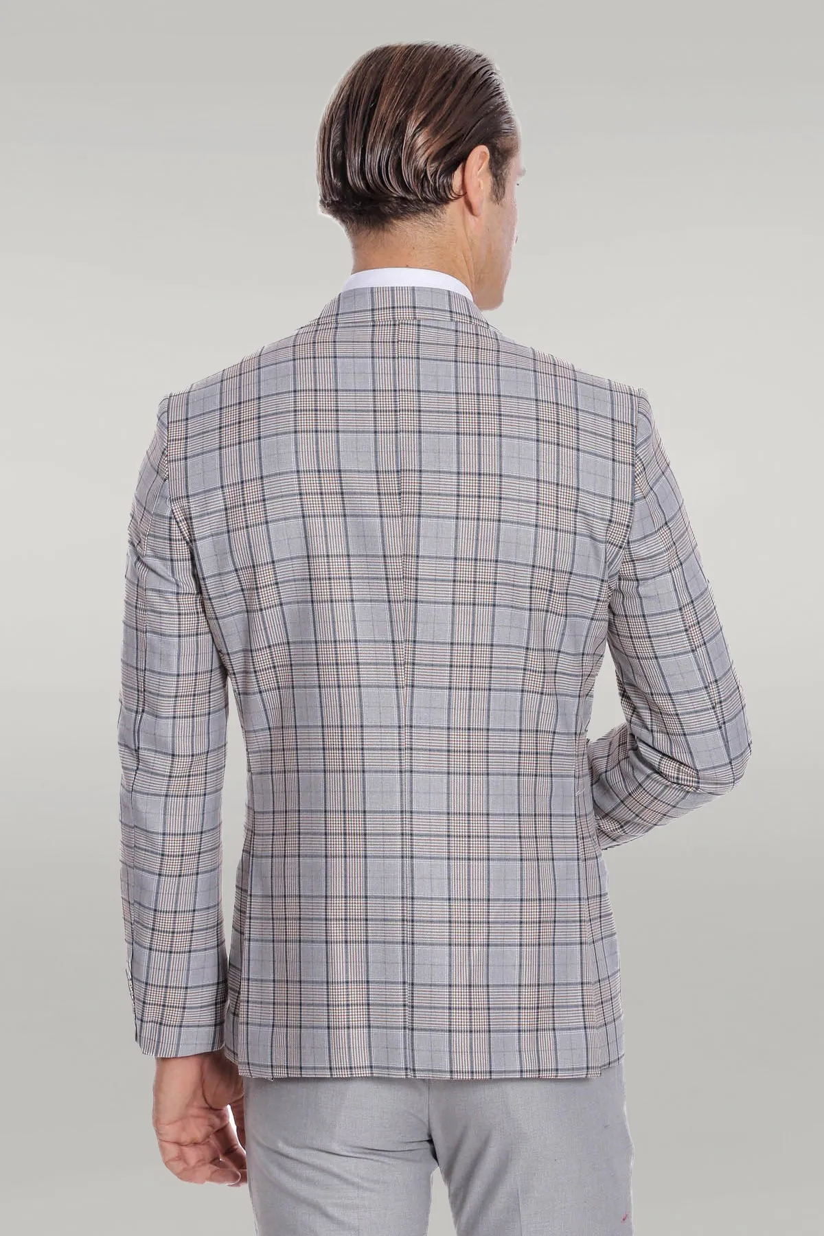 Checked Slim Fit Light Grey Men Suit - Wessi sold by Wessi product image thumbnail 5