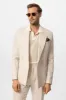 Men's Ecru-White Linen Blend Double-Breasted Jacket - Wessi sold by Wessi