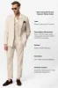 Men's Ecru-White Linen Blend Double-Breasted Jacket - Wessi sold by Wessi