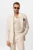 Men's Ecru-White Linen Blend Double-Breasted Jacket - Wessi sold by Wessi