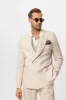 Men's Ecru-White Linen Blend Double-Breasted Jacket - Wessi sold by Wessi