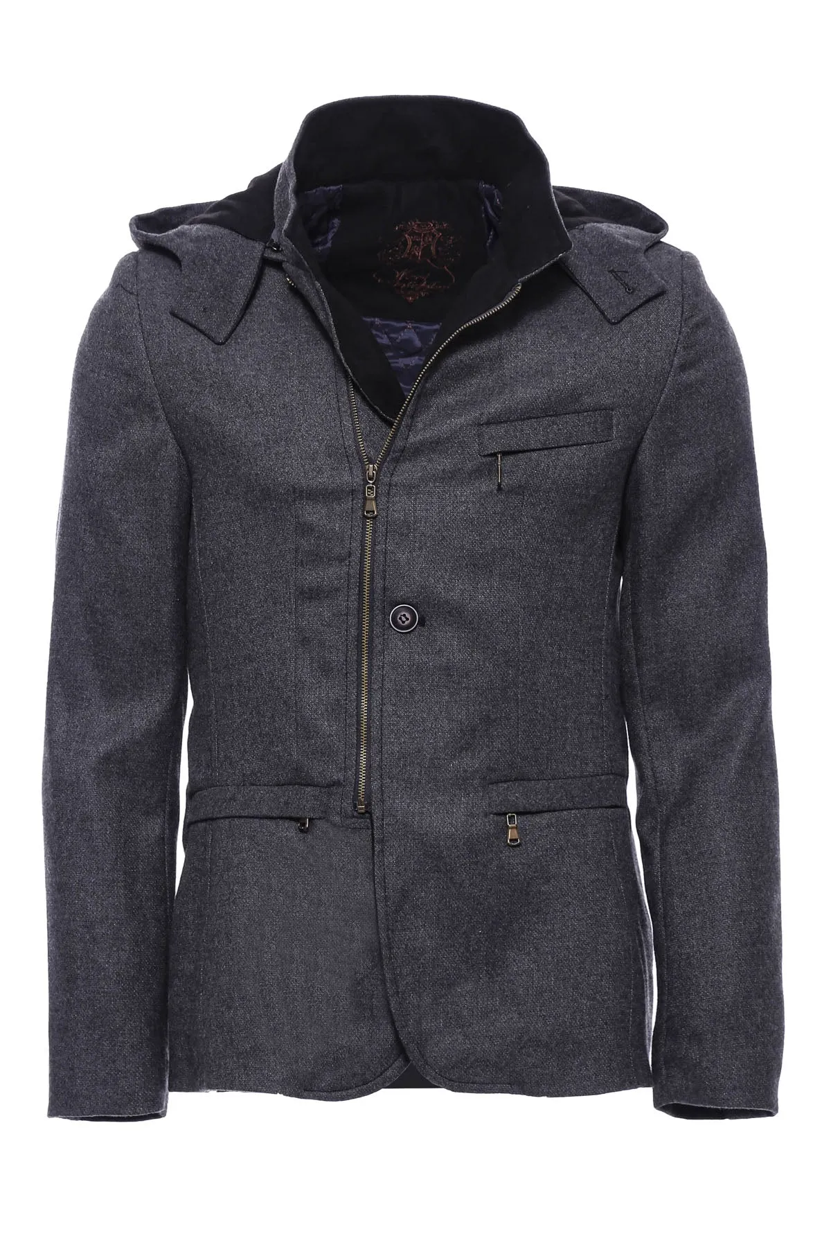 3 Pockets Hooded Zippered Wool Grey Men Short Coat-Wessi sold by Wessi product image thumbnail 5