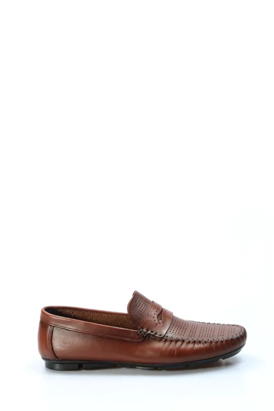 Men's Brown Leather Perforated Loafers with Moc Toe Detailing - Wessi sold by Wessi