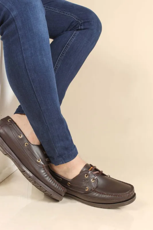 Men's Brown Leather Boat Shoes with Brass Eyelets - Wessi sold by Wessi