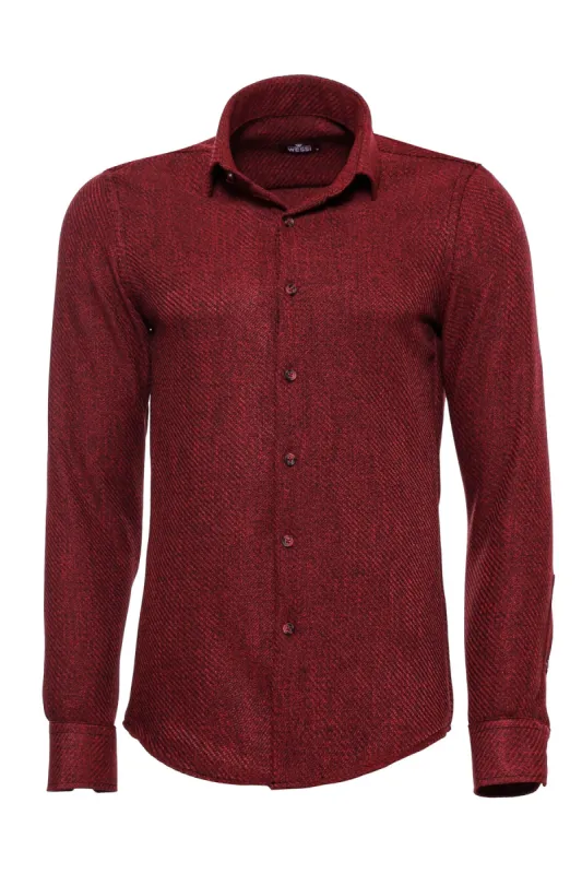 Slim Fit Cotton Plain Burgundy Men Lumberjack Shirt - Wessi sold by Wessi