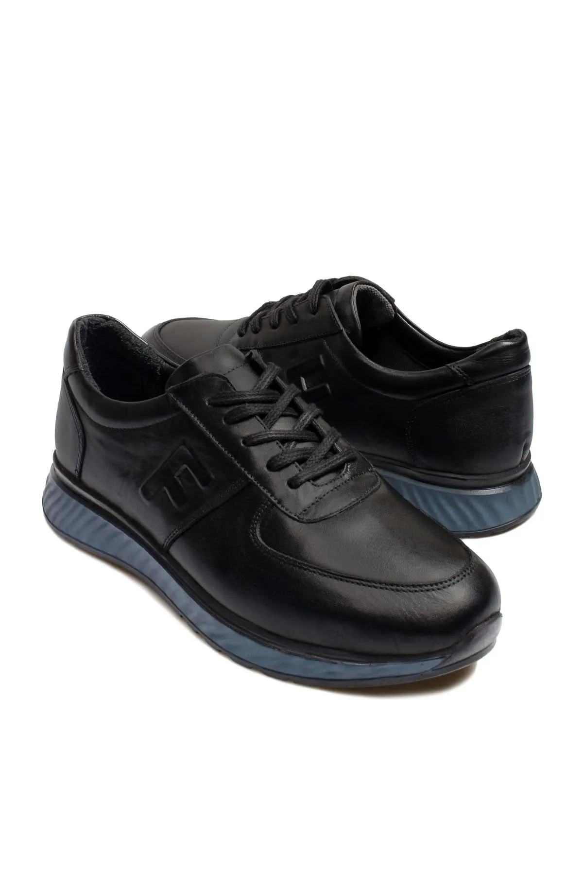 Men's Black Leather Casual Shoes with Blue Sole - Wessi sold by Wessi product image thumbnail 5