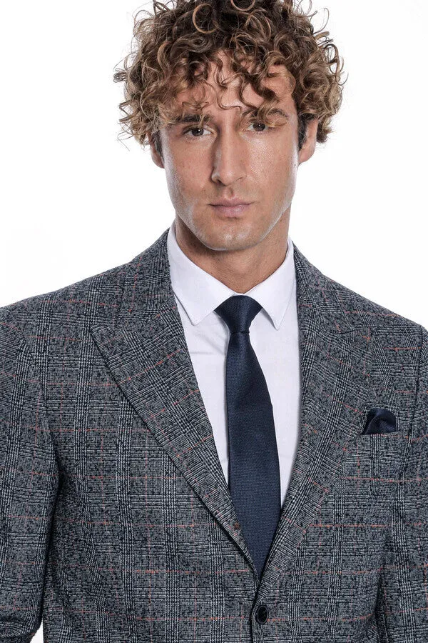 Checked Navy Blue Men Blazer - Wessi sold by Wessi product image thumbnail 3