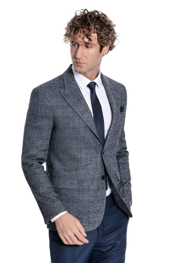 Checked Navy Blue Men Blazer - Wessi sold by Wessi