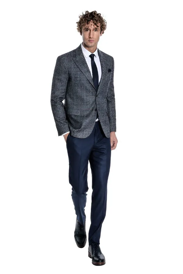 Checked Navy Blue Men Blazer - Wessi sold by Wessi product image thumbnail 2