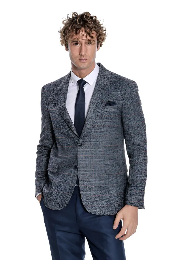 Checked Navy Blue Men Blazer - Wessi sold by Wessi product image thumbnail 5