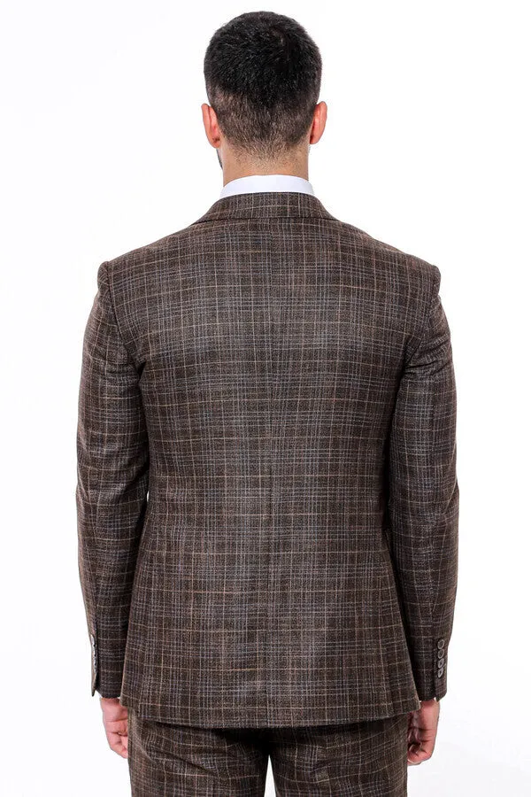 Patterned Vested Brown Slim-Fit Men’s Suit - Wessi sold by Wessi product image thumbnail 4