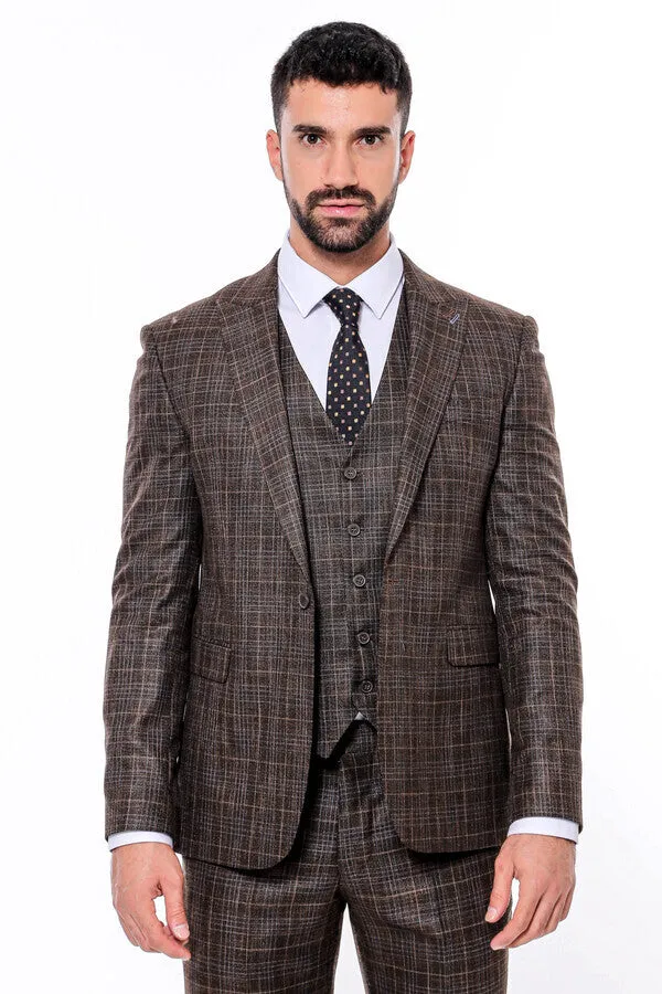 Patterned Vested Brown Slim-Fit Men’s Suit - Wessi sold by Wessi product image thumbnail 3
