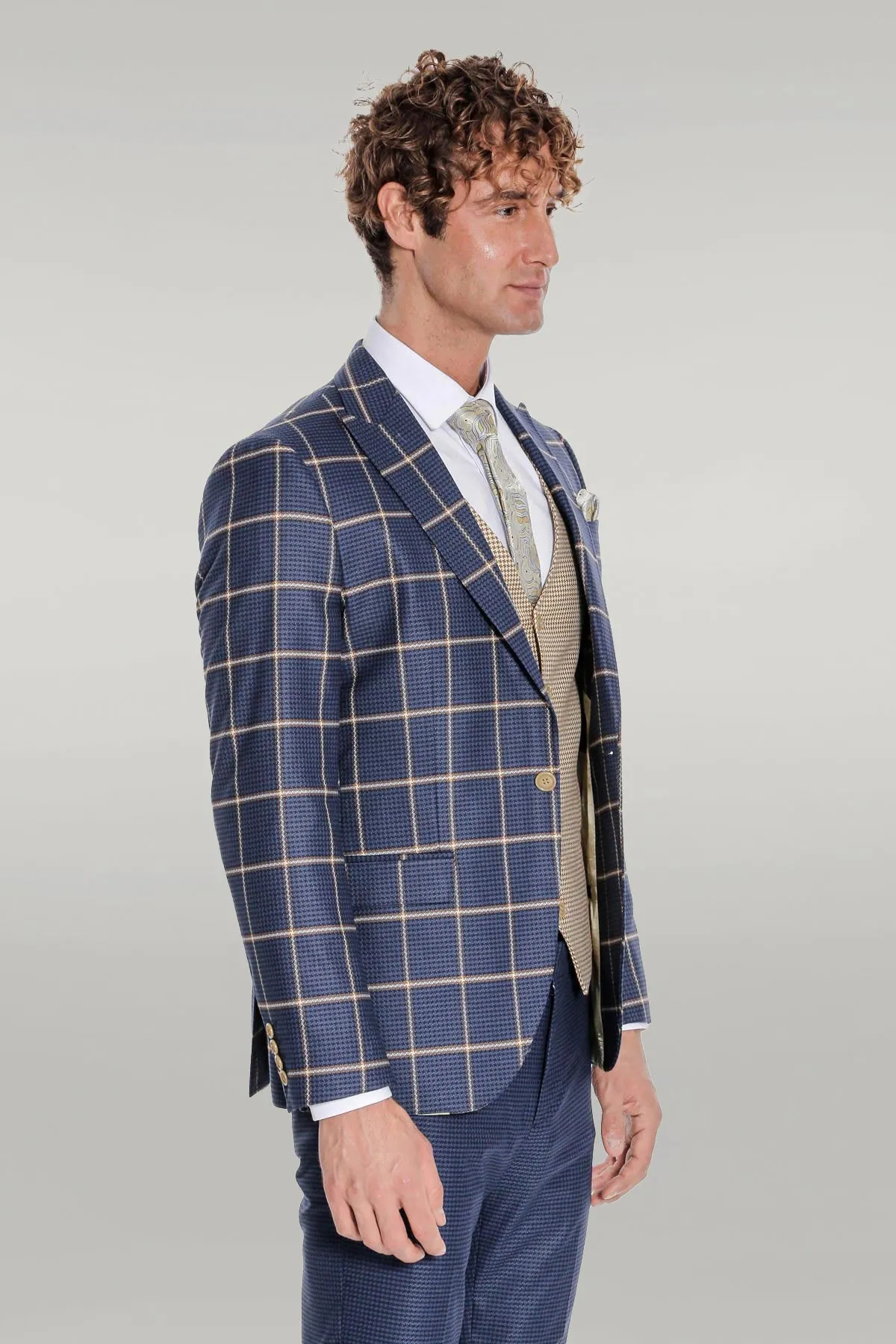 Checked Patterned Slim Fit Navy Blue Men Suit - Wessi sold by Wessi product image thumbnail 3