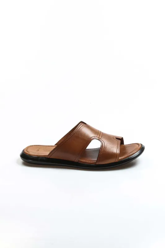 Men's Brown Leather Slide Sandals-Wessi sold by Wessi