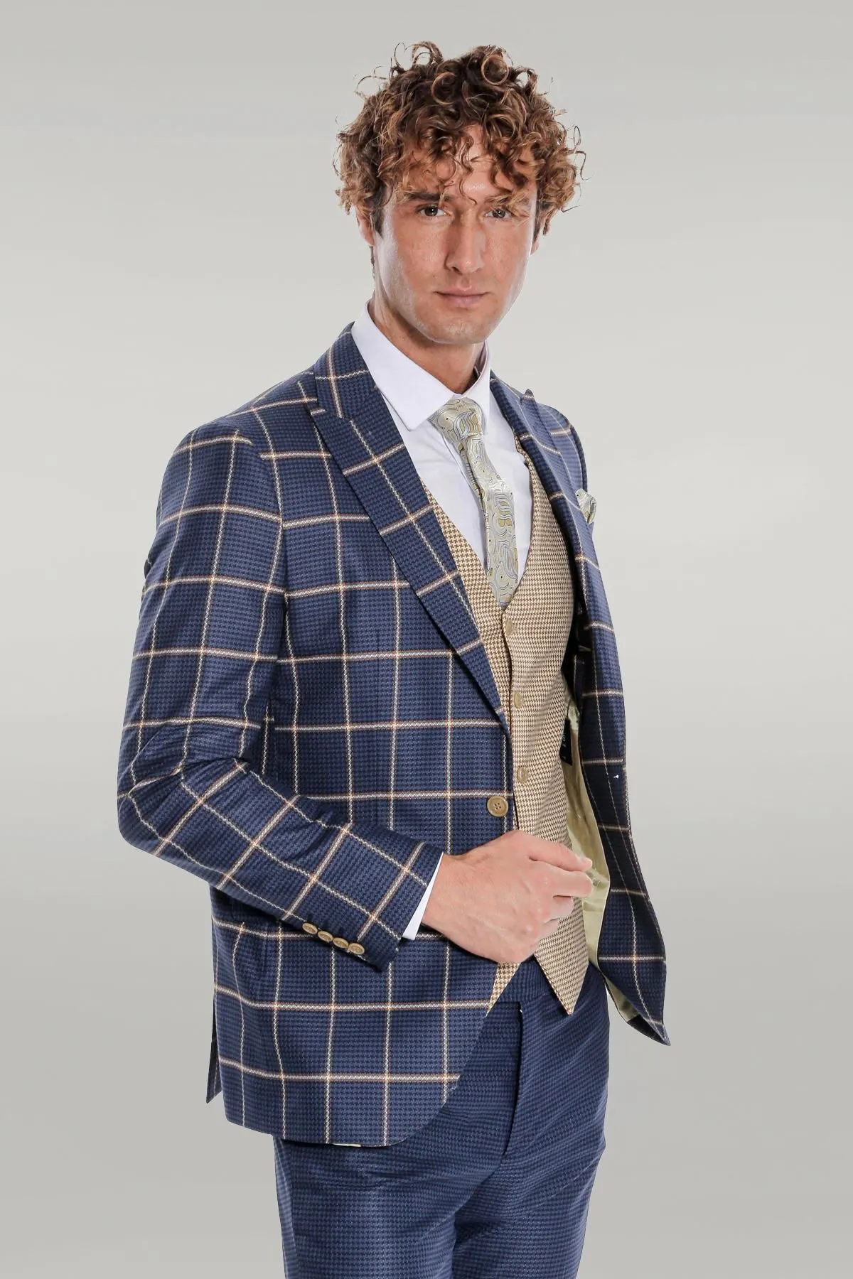 Checked Patterned Slim Fit Navy Blue Men Suit - Wessi sold by Wessi