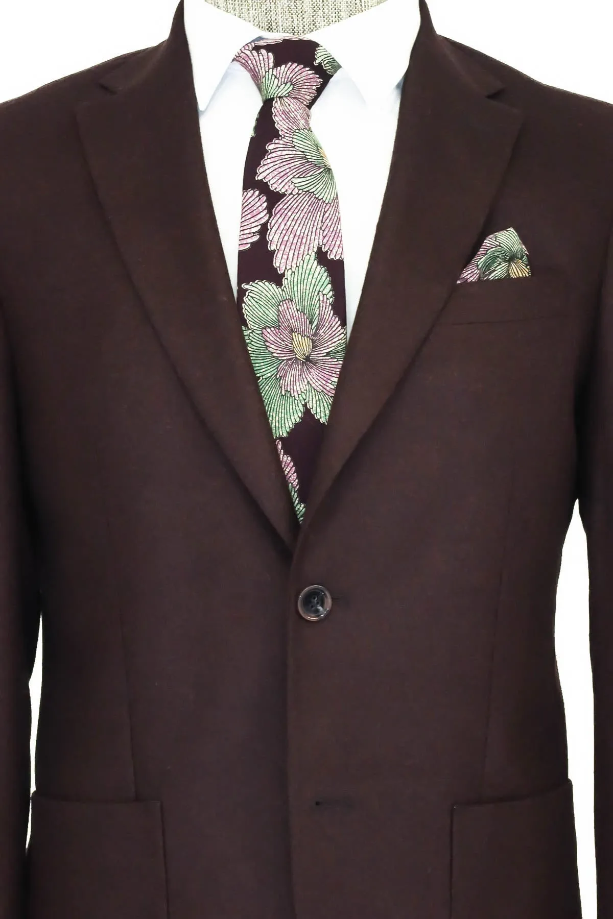 Slim Fit Plain Wide Lapel Burgundy Men Wool Blazer - Wessi sold by Wessi product image thumbnail 2