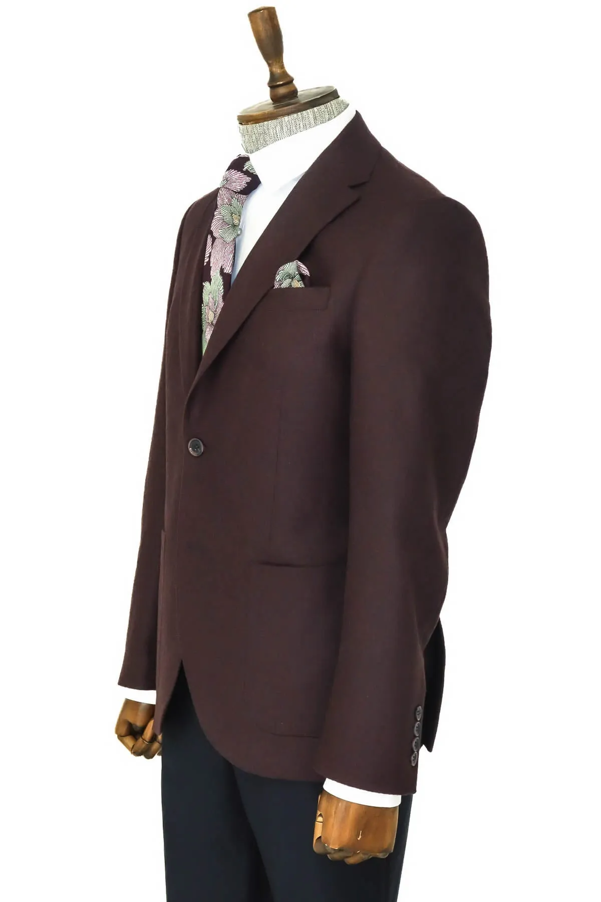 Slim Fit Plain Wide Lapel Burgundy Men Wool Blazer - Wessi sold by Wessi product image thumbnail 4