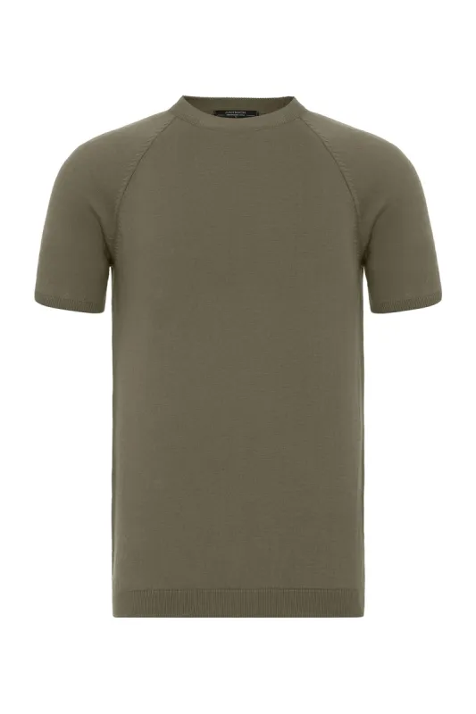 Men's Light Khaki Crew Neck Knitwear T-Shirt - Wessi sold by Wessi