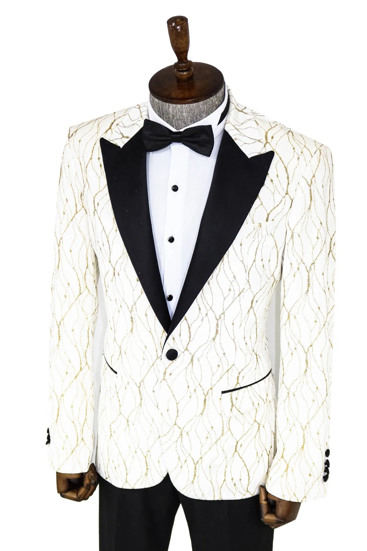 Silver Patterned White Men Wedding Groom Blazer - Wessi sold by Wessi product image thumbnail 4