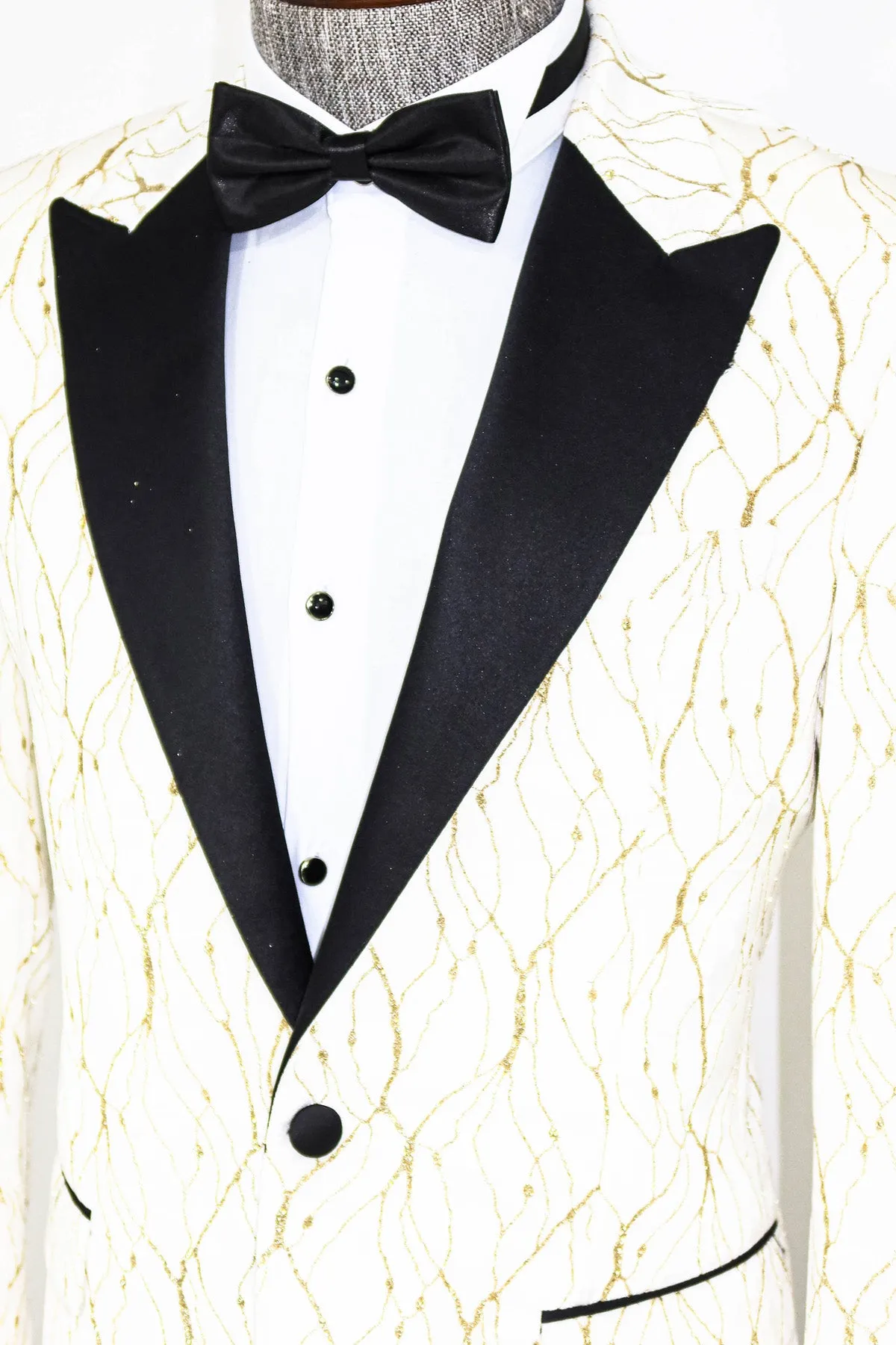Silver Patterned White Men Wedding Groom Blazer - Wessi sold by Wessi product image thumbnail 2