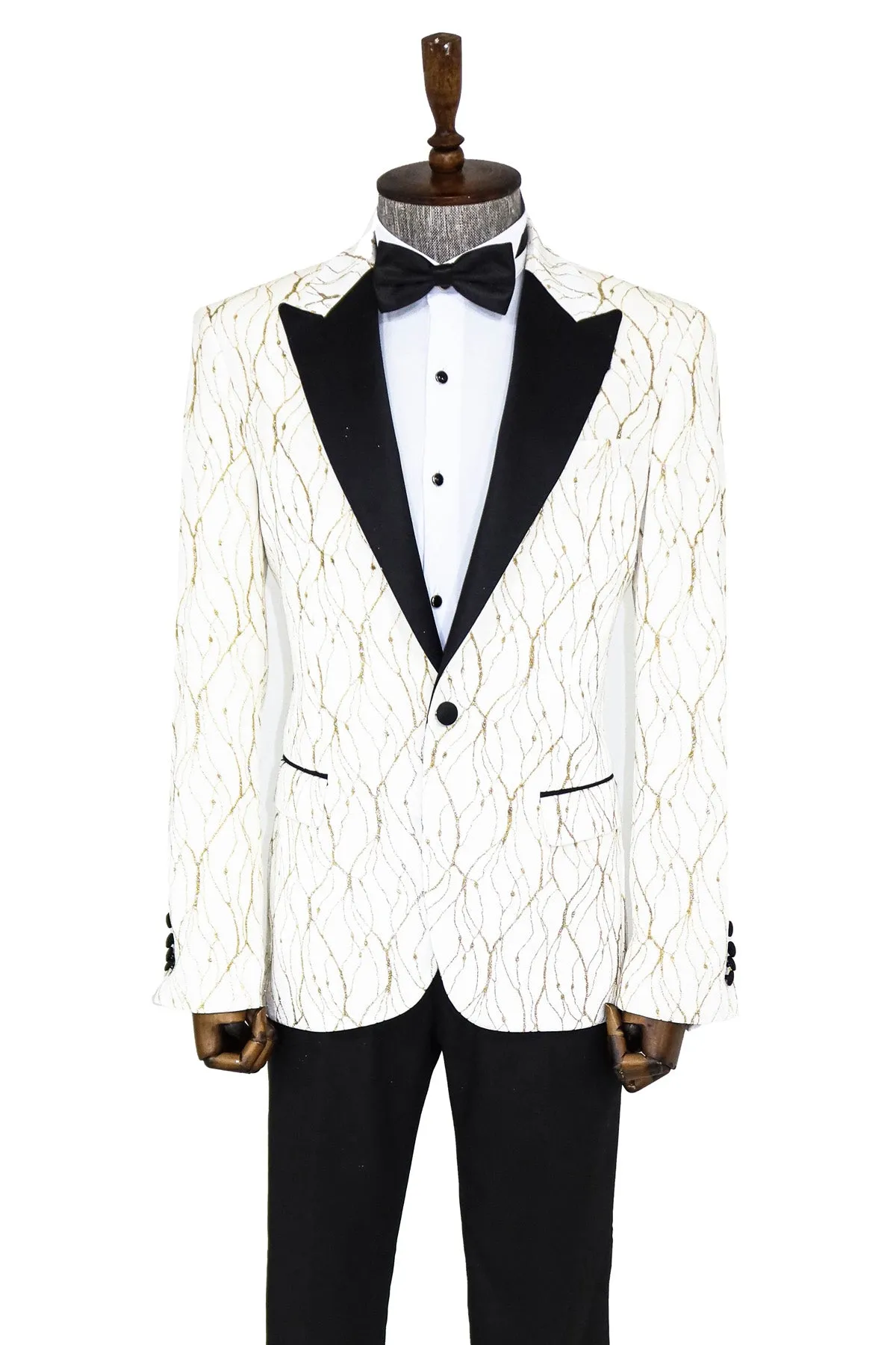 Silver Patterned White Men Wedding Groom Blazer - Wessi sold by Wessi product image thumbnail 3