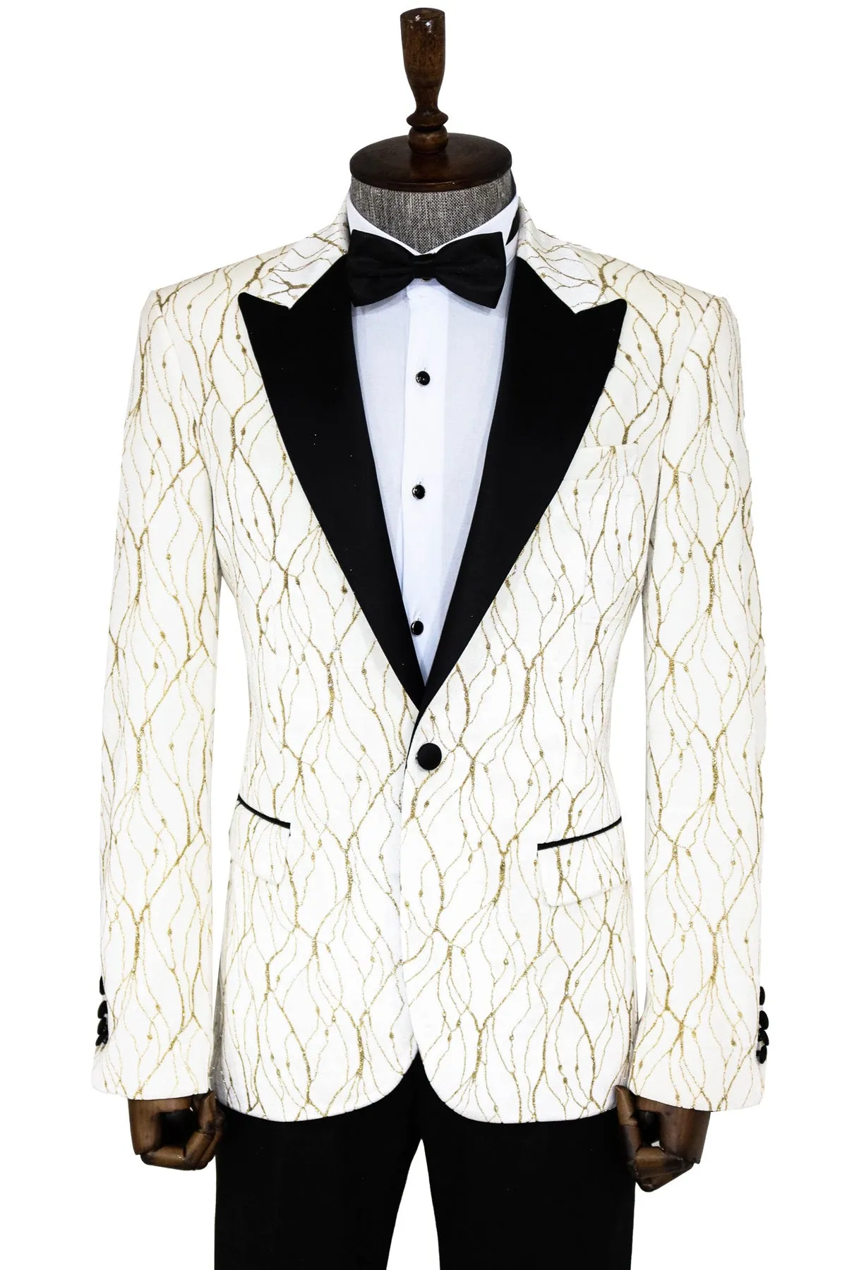 Silver Patterned White Men Wedding Groom Blazer - Wessi sold by Wessi