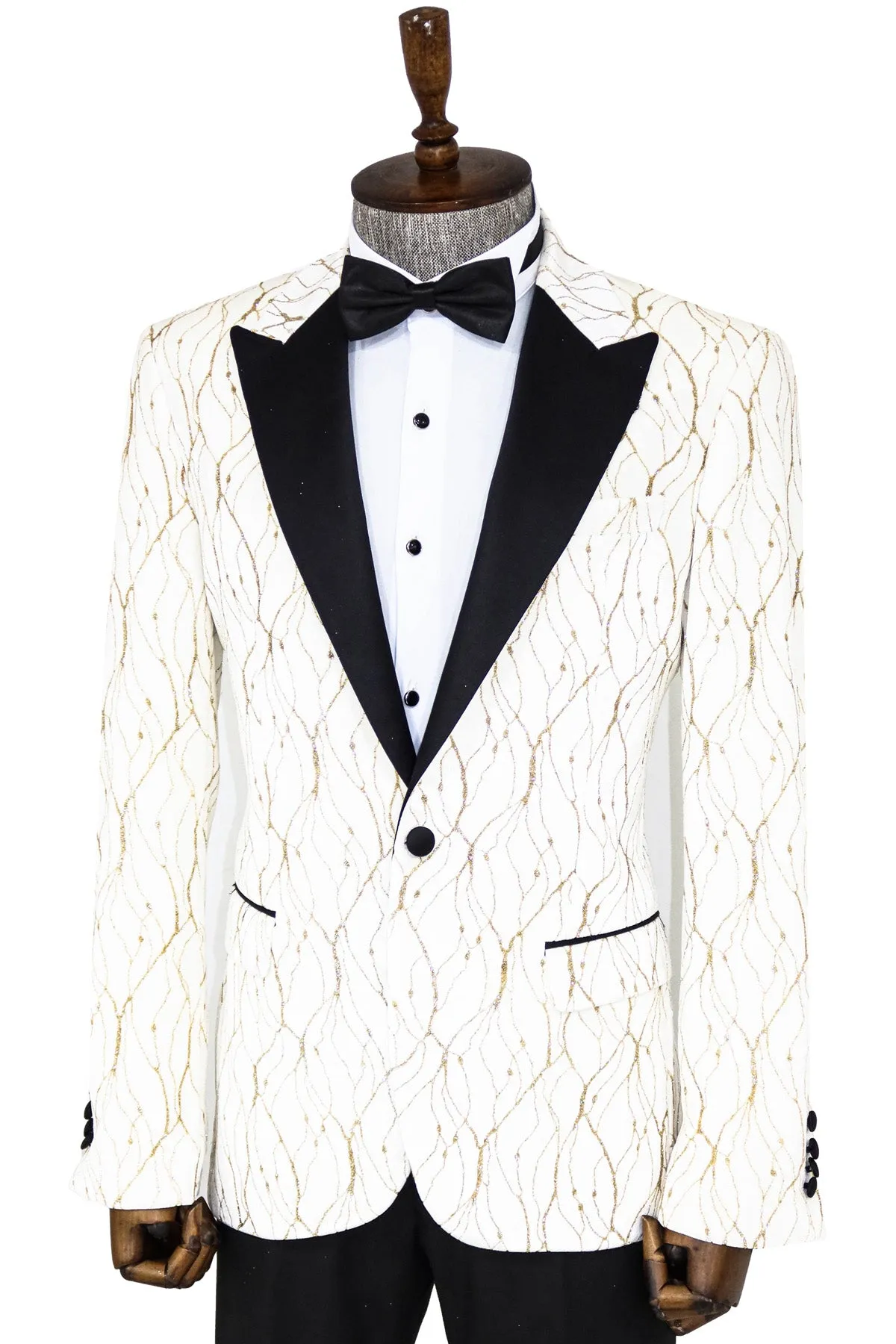 Silver Patterned White Men Wedding Groom Blazer - Wessi sold by Wessi product image thumbnail 5