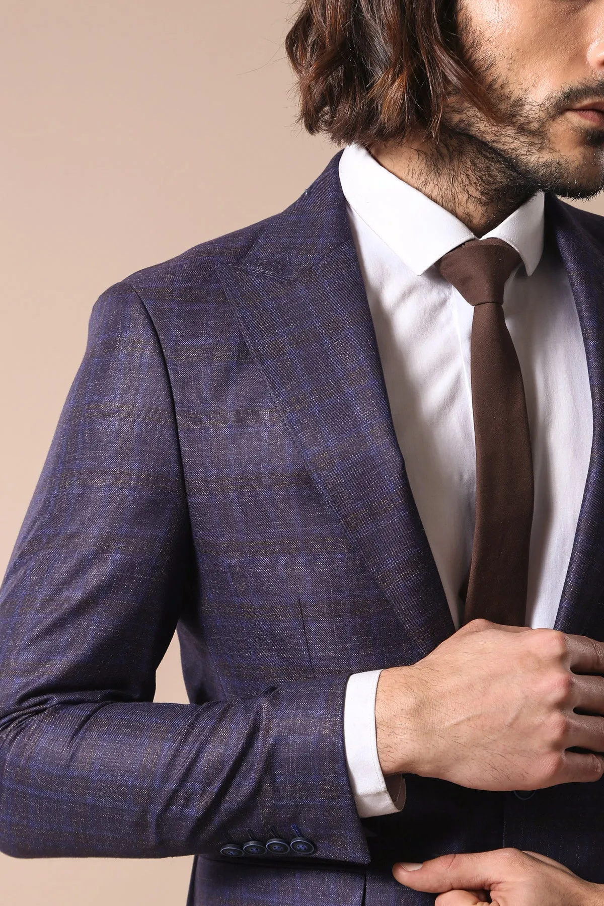 Double Breasted Plaid Burgundy Blazer - Wessi sold by Wessi product image thumbnail 2