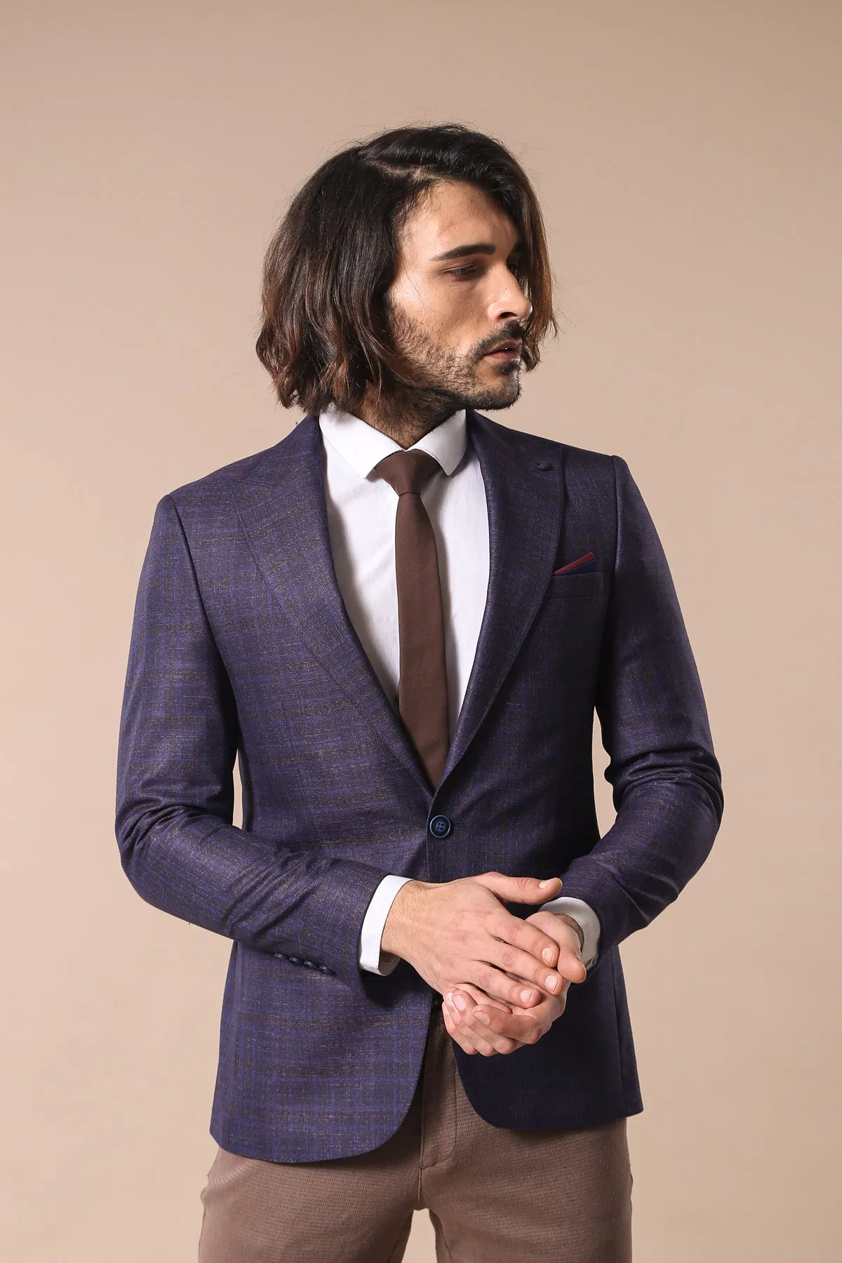 Double Breasted Plaid Burgundy Blazer - Wessi sold by Wessi