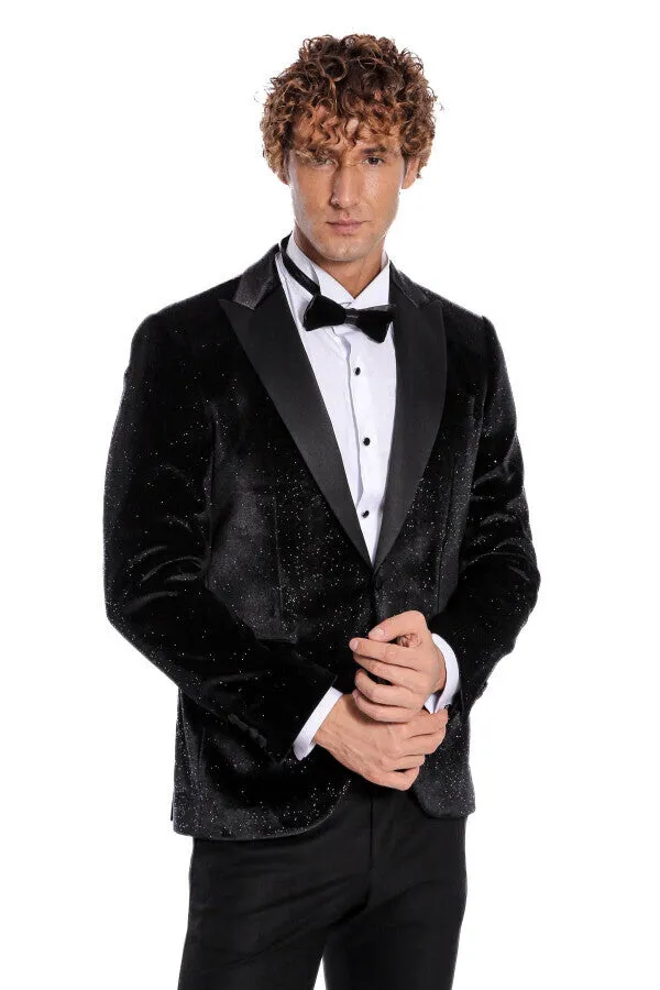 Sparkle Slim Fit Velvet Black Men Dinner Jacket - Wessi sold by Wessi product image thumbnail 4