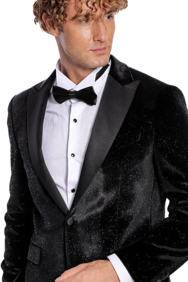 Sparkle Slim Fit Velvet Black Men Dinner Jacket - Wessi sold by Wessi product image thumbnail 3