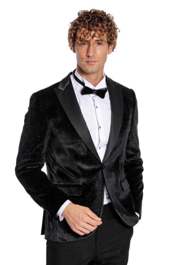 Sparkle Slim Fit Velvet Black Men Dinner Jacket - Wessi sold by Wessi product image thumbnail 5