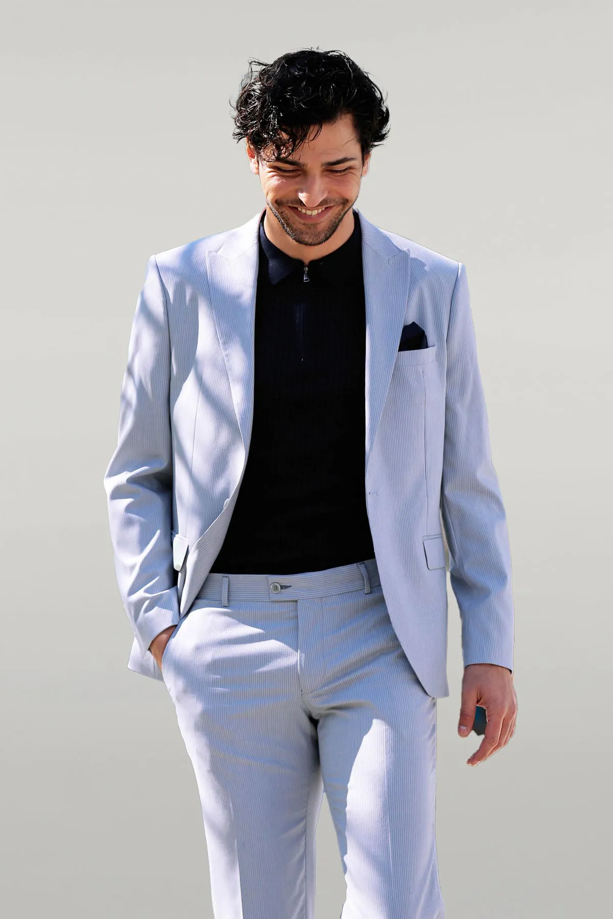 2 Piece Striped Light Blue Men Suit - Wessi sold by Wessi product image thumbnail 3