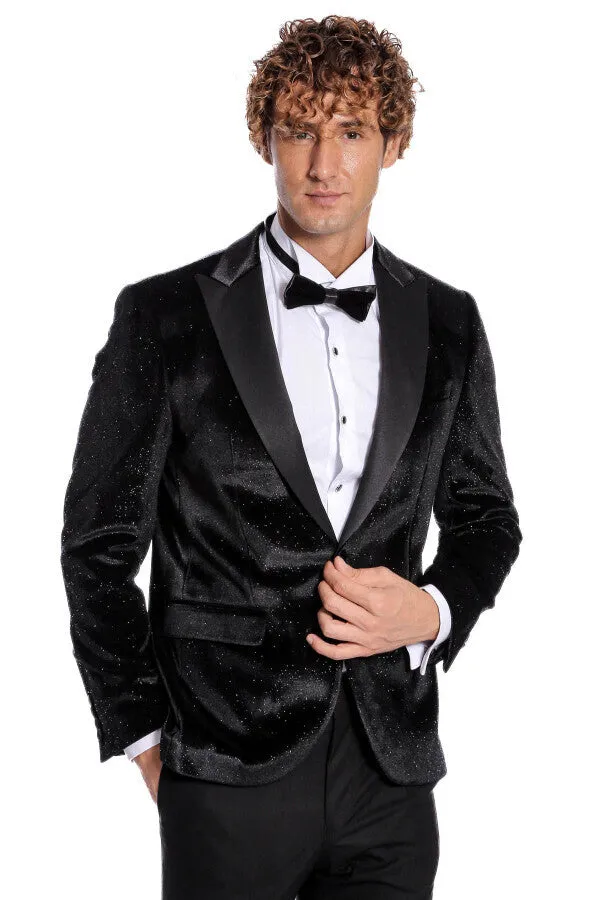 Sparkle Slim Fit Velvet Black Men Dinner Jacket - Wessi sold by Wessi
