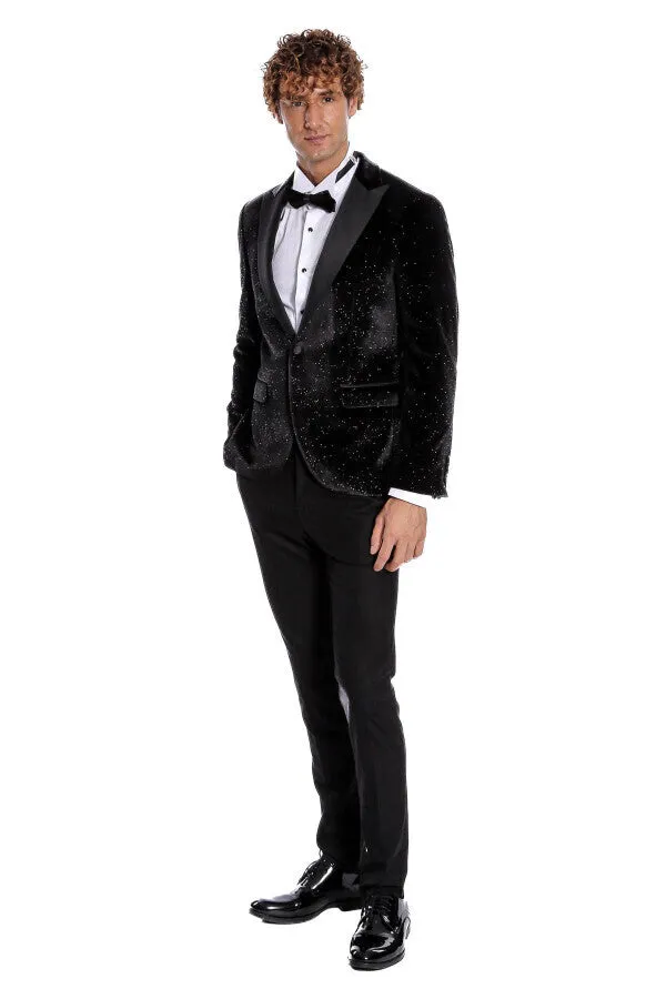 Sparkle Slim Fit Velvet Black Men Dinner Jacket - Wessi sold by Wessi product image thumbnail 2