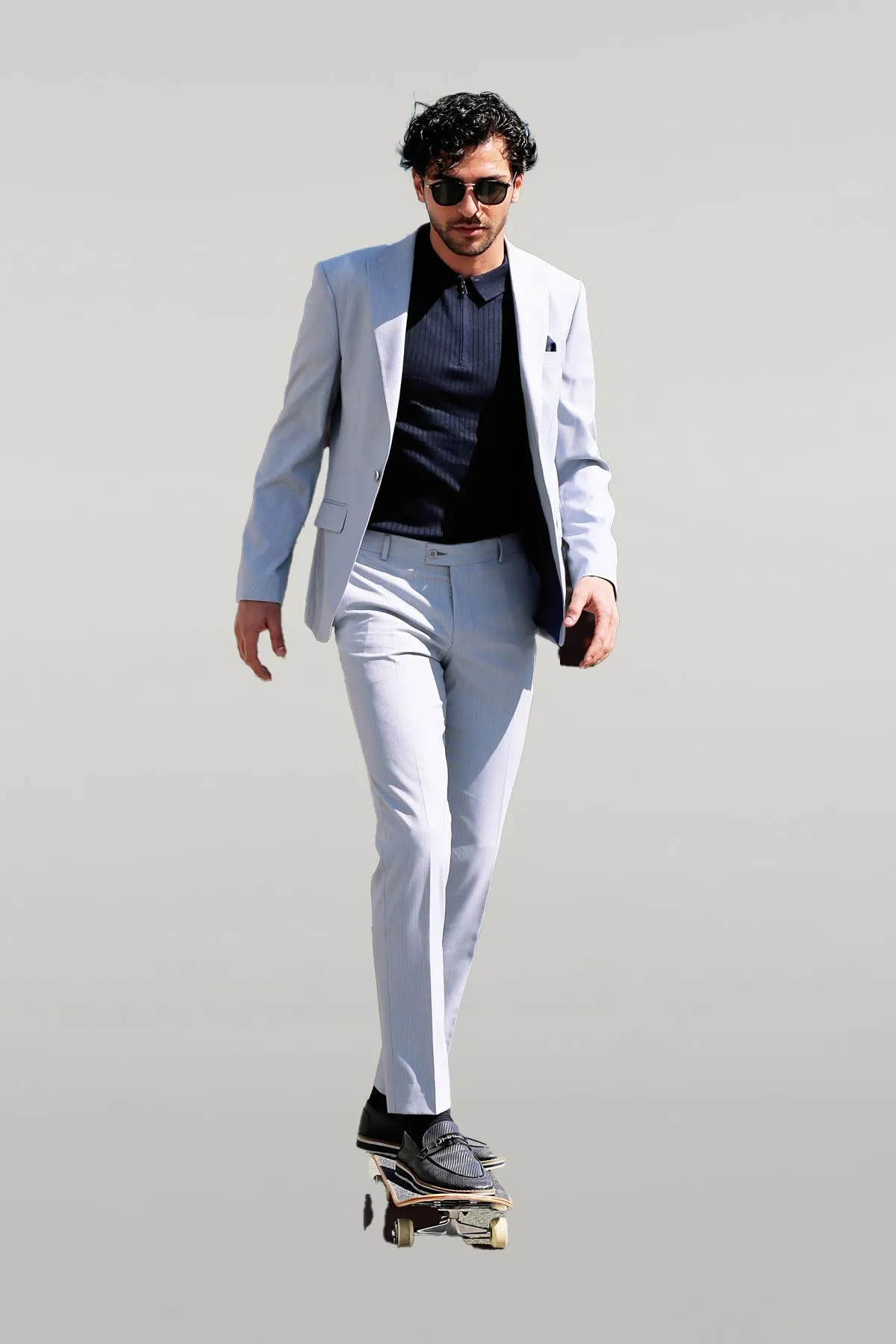 2 Piece Striped Light Blue Men Suit - Wessi sold by Wessi product image thumbnail 2