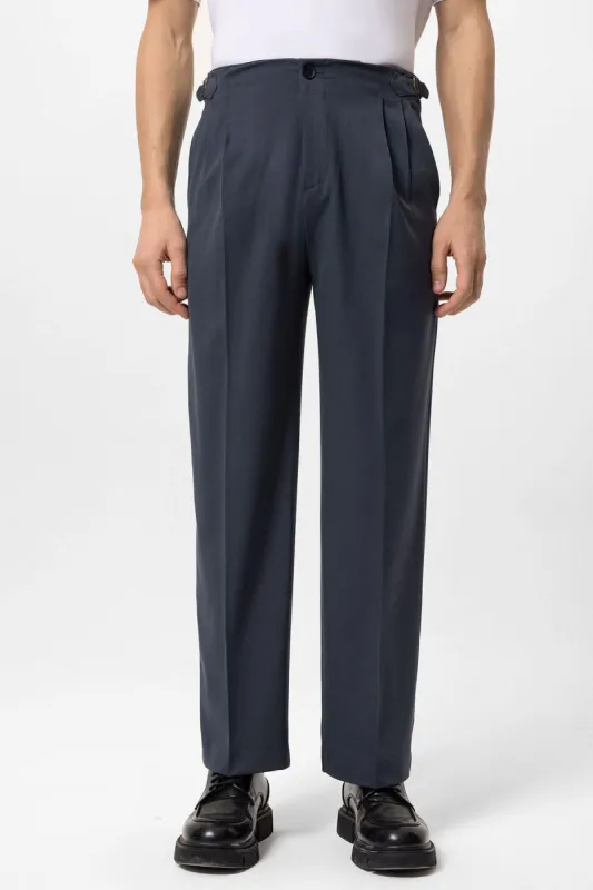 Smoked High Waist Buckle Detailed Comfortable Fit Men's Trousers - Wessi sold by Wessi
