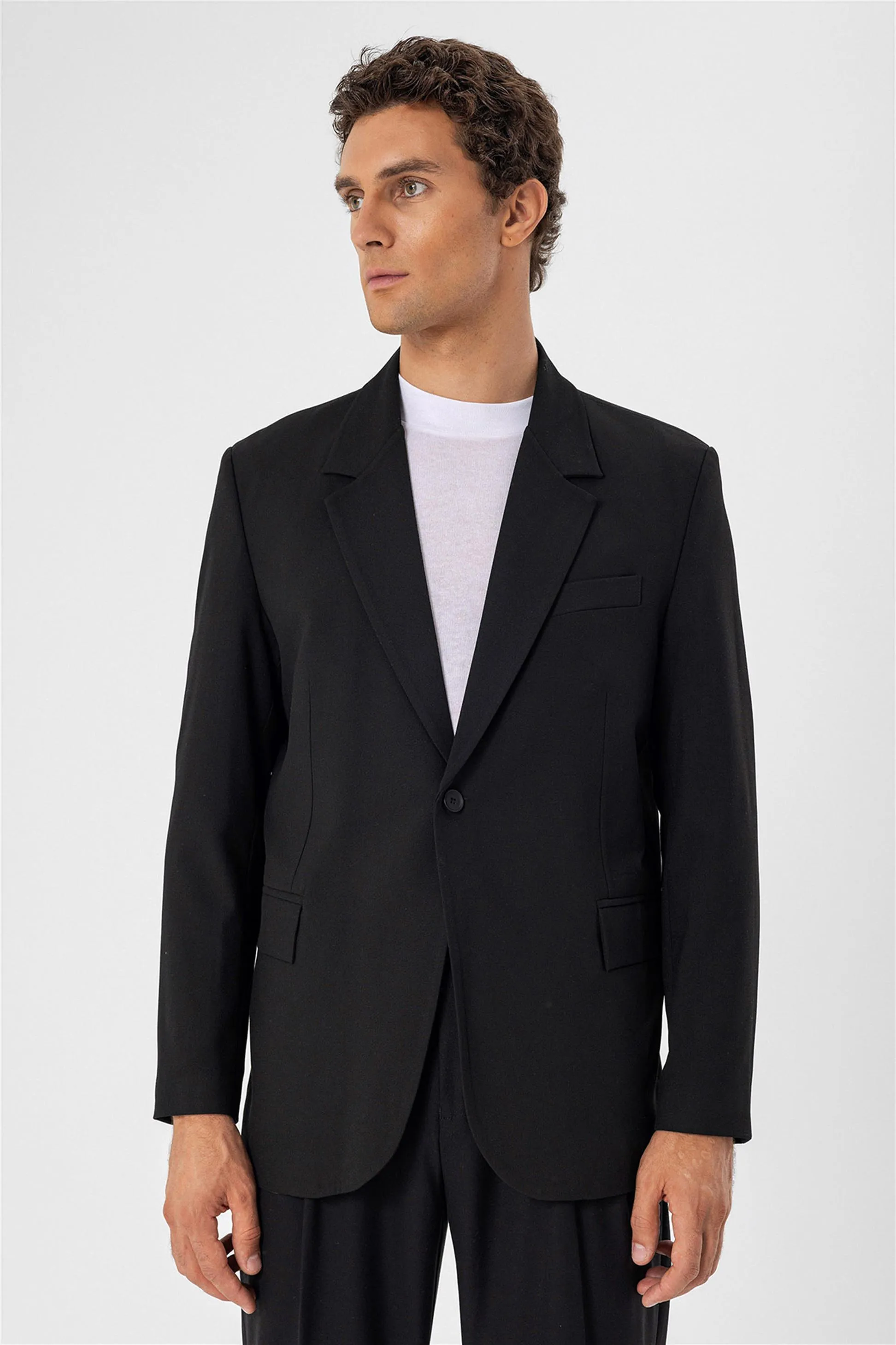 Black Single Button Closure Slim Fit Men's Jacket - Wessi sold by Wessi product image thumbnail 4