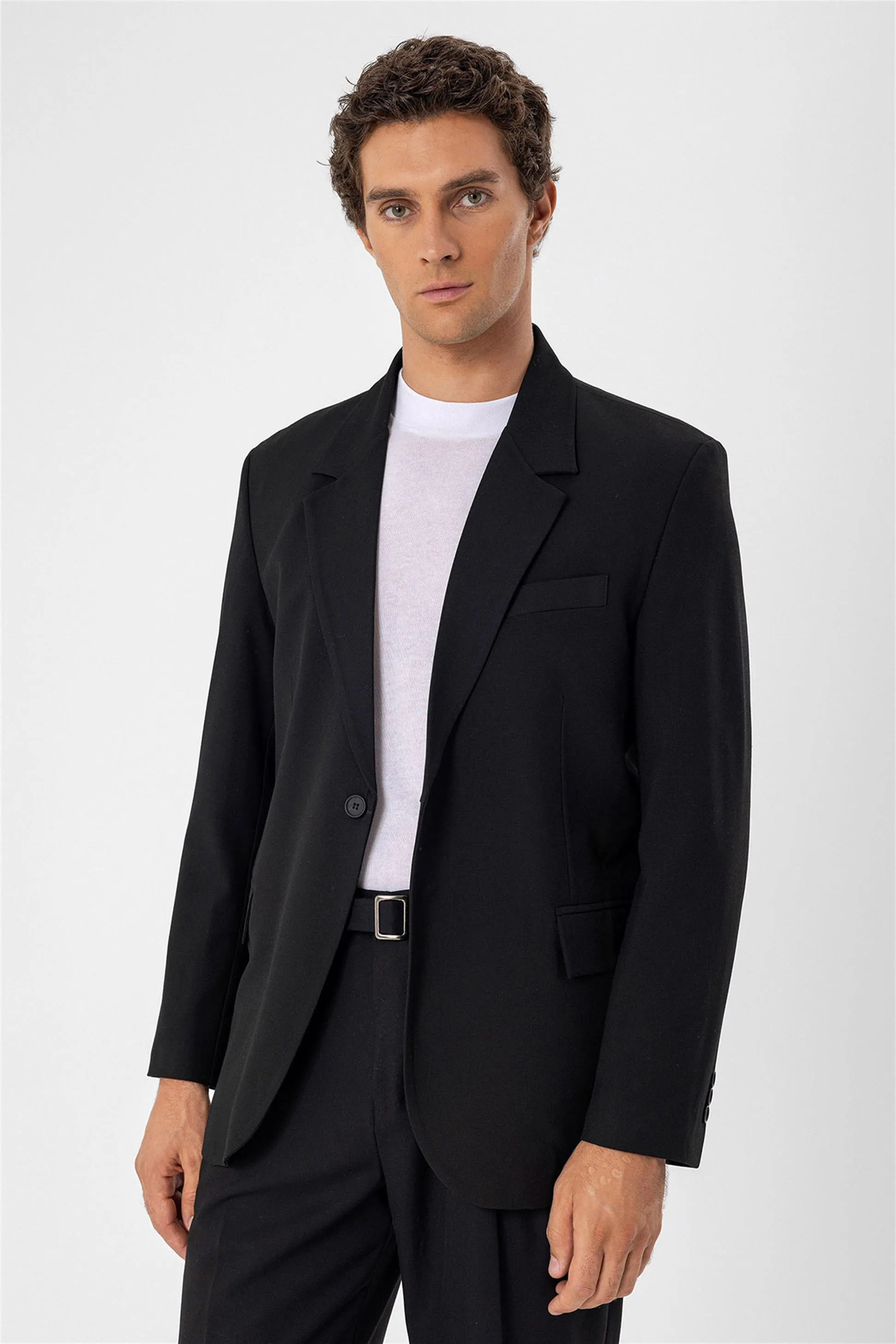 Black Single Button Closure Slim Fit Men's Jacket - Wessi sold by Wessi product image thumbnail 3