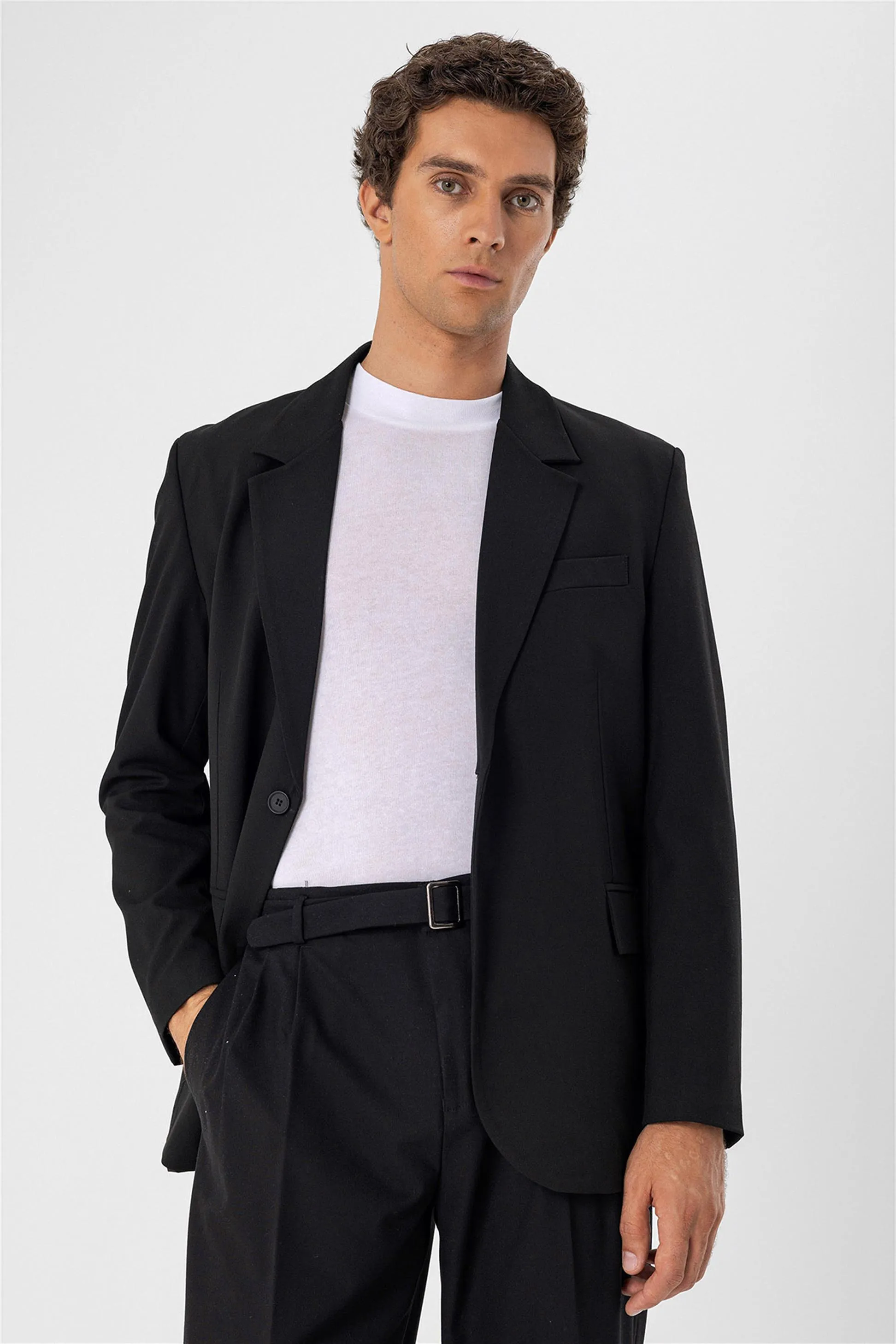Black Single Button Closure Slim Fit Men's Jacket - Wessi sold by Wessi product image thumbnail 2